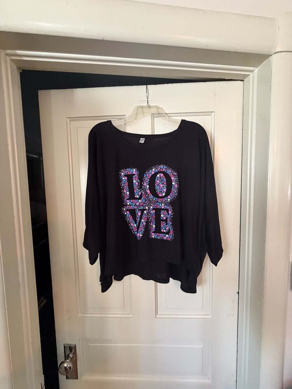Joe Boxer Black Love Graphic Sequin T-Shirt Size L/XL